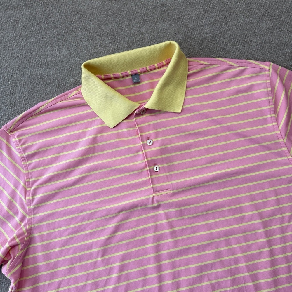 Peter Millar Summer Comfort Golf Polo Men's L Striped Pink Yellow